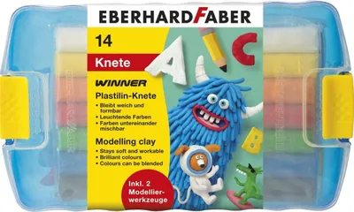 Produktbild von Eberhard Faber 572010 - Plastilin-Knete in Kunststoffbox, inklusive 2 Modellierwerkzeuge, sortiert