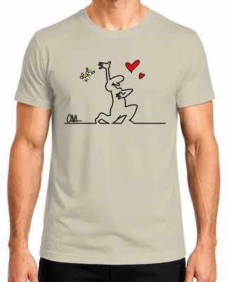 Produktbild von La Linea Balum Strichmännchen Osvaldo Cavandoli Liebe Cartoon Herren T-Shirt, Natur, L