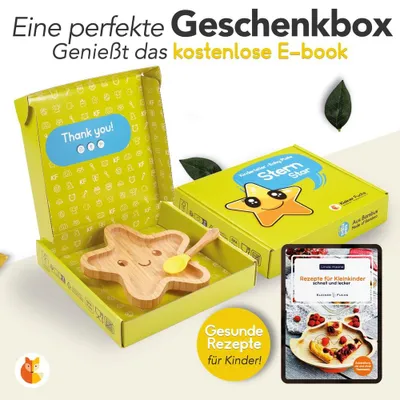Produktbild von Kleiner Fuchs Bambus-Teller für Kinder inkl. Löffel - mit Saugnapf & Sternmotiv