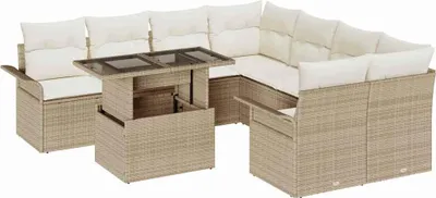 Image de Ensemble de canapé de jardin 9 pcs Beige Poly rotin