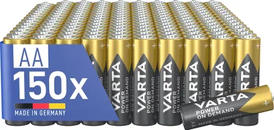 Zdjęcie produktu dla Baterie VARTA AA, zestaw 150 sztuk, zapas, technologia Power on Demand, alkaliczne, 1,5 V