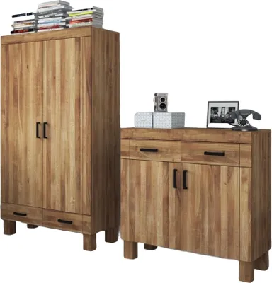 Produktbild von Kommode Ringo aus Wildeiche massiv 105x45x105 mit 2 Türen und 2 Schubladen