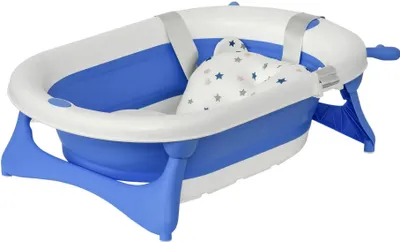 Image de Baignoire pour bébé - Baignoire pliable - Volume 35 l - Avec coussin et bouchon de vidange - Pour nouveau-né jusqu'à 3 ans - Bleu