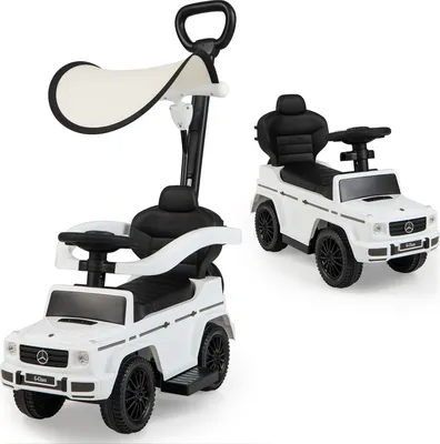 Produktbild von DREAMADE 3-in-1 lizenzierter Mercedes Benz Kinderwagen, Schiebewagen mit Schiebegriff, verstellbarem Verdeck, ausziehbarer Fußstütze, Weiß