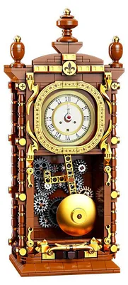 Produktbild von Mechanische Uhr Bausatz im Steampunk Design, Retro Tischuhr zum Zusammenbauen mit Wecker, Zahnrädern und Pendel, kreative Deko Geschenkidee