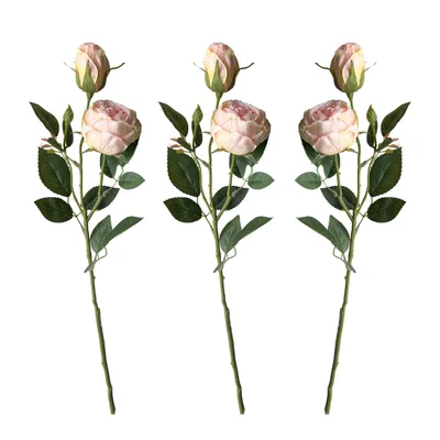 Produktbild von Künstliche Rosen 3er Set Pfirsich 55 cm – Premium Seidenblumen, 2 Rosen + 1 Knospe je Zweig, realistische Kunstblumen Deko für Hochzeit, Tischdeko