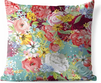 Produktbild von MuchoWow® Outdoor Kissen - Eine farbenfrohe Illustration mit Blumenmuster - 45x45 cm - Wetterfest - Lounge Kissen - Fotokissen - Dekoratives Kissen