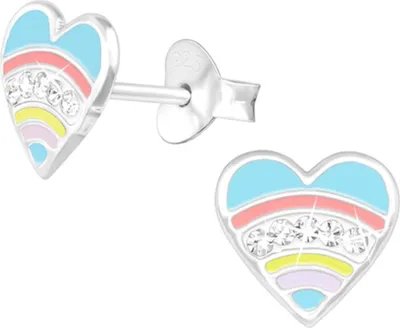 Produktbild von Kinder-Ohrringe: 925 Silber Ohrstecker „buntes Herz“ Blau