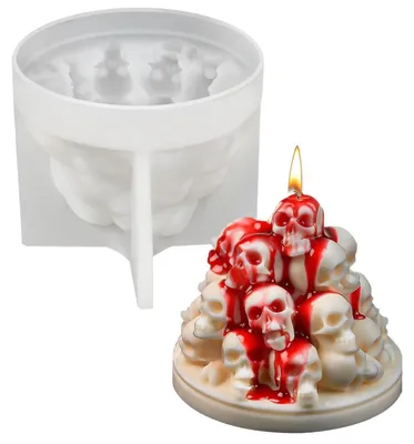 Produktbild von 3D Totenkopf Silikonform für Kerzen, Epoxidharz, Seife, Gips, Beton