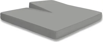 A gray mattress topper with a split design is shown on a white background.