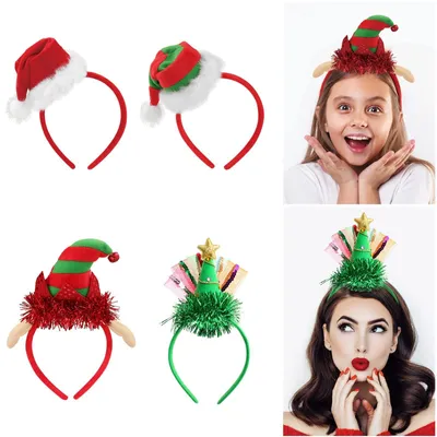 Image de Bandeaux de Noël - Lot de 4 - Bandeaux avec bonnet de Noël - Adaptés aux adultes et aux enfants - Fabriqués à la main - Matériaux de qualité supérieure - Bandeaux de Noël