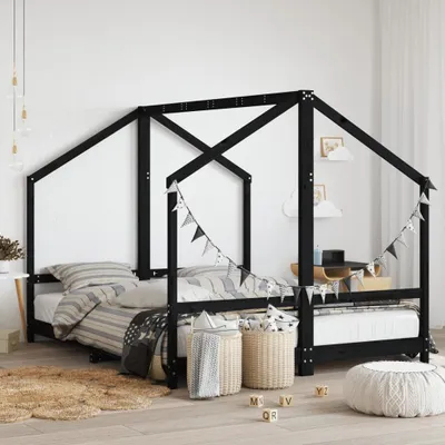 Produktbild von "im Angebot" Kinderbett Schwarz 2x(80x200) cm Massivholz Kiefer - Kinderbetten CC8784