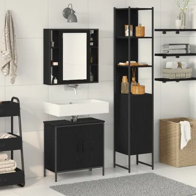 Produktbild von Waschbecken Schrank schwarze Eiche 60x30x60 cm Holzwerkstoff, Badezimmerschränke DesignMöbel Neu
