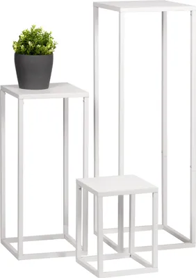 Produktbild von bremermann Blumenhocker 3er-Set, Metall-Blumenständer, Blumensäule, aus Metall in weiß