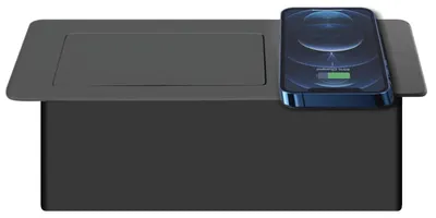 Zdjęcie produktu dla Listwa zasilająca do zabudowy, gniazdo elektryczne - 2 gniazda - USB-A i USB-C - Bezprzewodowe ładowanie 15 W - Do blatów, biurek i półek