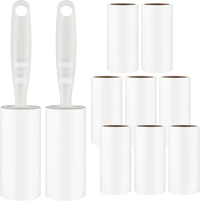 Produktbild von 10 Rollen mit 2 Abroller, Fusselrolle Tierhaare Extra Klebrige, Lint Roller für Kleidung, Sofa, Bett, Katzenhaare, Hundehaare und Teppich, Fusselroller Tierhaarentferner