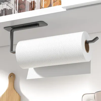 Produktbild von Küchenrollenhalter, schwarz, Aluminium, Klebe- und Bohroption, für Küchenpapier