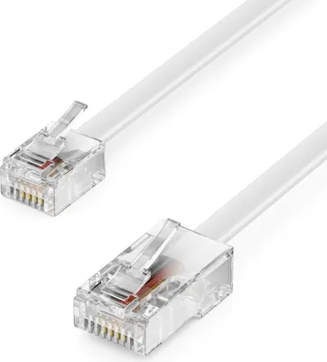 Produktbild von deleyCON 1m Telefonkabel RJ11 auf RJ45 Modularkabel Flachkabel RJ11 Stecker zu RJ45 Netzwerk Stecker Telefondose Modem Router Fax ISDN DSL VDSL Internet Weiß