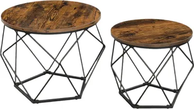 Produktbild von 2-teiliges Couchtisch-Set Vintage Holz Stahl 50x40 & 40x36 cm