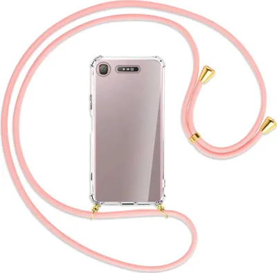 Produktbild von Handykette Backcover-Schutzhülle mit Band (Metall goldfarben) für Sony Xperia XZ1 - rosa