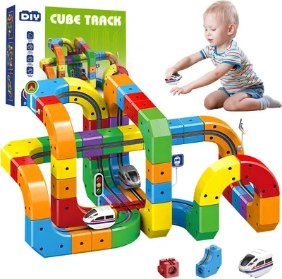 Produktbild von 81-tlg Elektrische Zugschienen Bausteinset 3D DIY Spielzeugeisenbahn für Kinder
