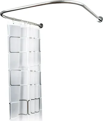 Obrázok produktu pre Sprchová tyč - tvar U - nerezová oceľ - nastaviteľná 80–130 cm - polyesterová záclona 3 m × 2 m - biela