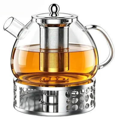 Glaskanne 1,5 l mit Stövchen & Edelstahlsieb