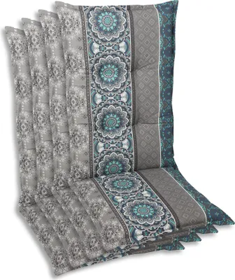 Produktbild von GO-DE Textil, Sesselauflage Hochlehner, 4er Set, Farbe: blau, Maße: 120 cm x 50 cm x 7 cm, Rueckenhoehe: 70 cm