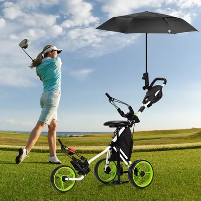 Obrázok produktu pre Ľahký, skladací golfový vozík s tromi kolesami, nastaviteľnou sedačkou, držiakom na dáždnik a držiakom na skóre