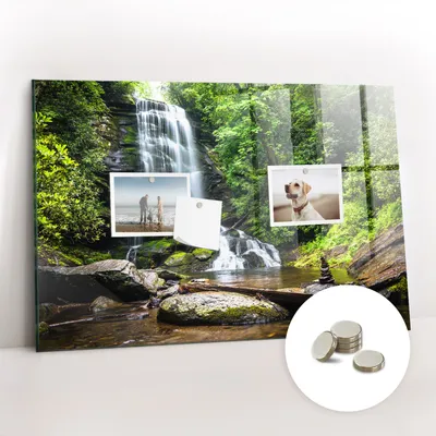 Obrázek produktu pro Magnetická Tabule na Zeď Skleněná - Memo Board Kleněnou Přední Stranou - 5 magnetů v balení - 60x40 cm - Vodopádový les
