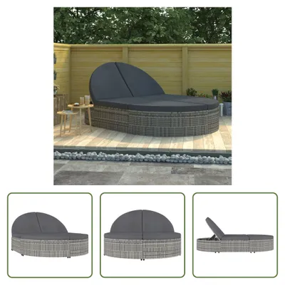 Produktbild von The Living Store Doppel-Sonnenliege mit Kissen Poly Rattan Grau
