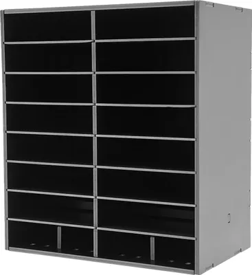 Immagine prodotto di Selezionatore di documenti A4 - Scomparti per posta - 16 scomparti - Impilabile - Telaio in legno e PVC - Richiede assemblaggio - Nero