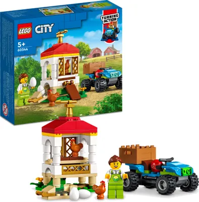 Produktbild von LEGO 60344 City Farm Hühnerstall, Bauernhof Spielzeug für Kinder ab 5 Jahre mit Tierfiguren, Quad und Bäuerin-Minifigur