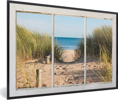 Produktbild von MuchoWow® Gerahmtes Poster Aussicht - Strand - Meer 90x60 cm - Poster mit Schwarzem Bilderrahmen Wandposter Rahmen Foto Bilder - Fotorahmen - Foto-Plakat