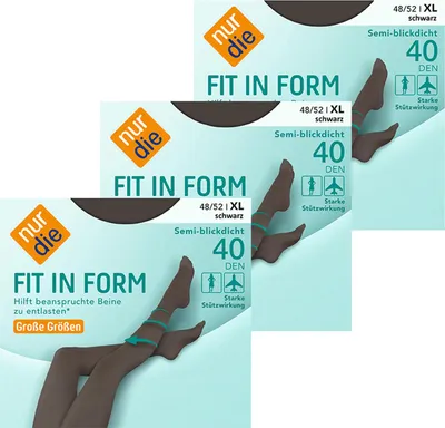 Produktbild von NUR DIE 3-Pack Feinstrumpfhose Fit in Form Große Größen 40 DEN - schwarz - 52-56