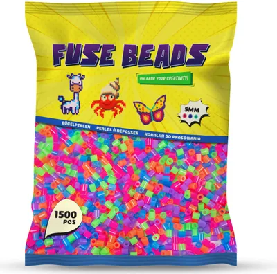 Produktbild von Benny Beads Bügelperlen 1500 Stück, Midi-Größe 5mm, Kreatives Bastelzubehör DIY Fuse Beads (Neon)