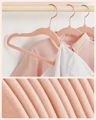 Image de Lot de 10 cintres en velours avec crochets rotatifs à 360°, finition rose doré, cintres gain de place et antidérapants