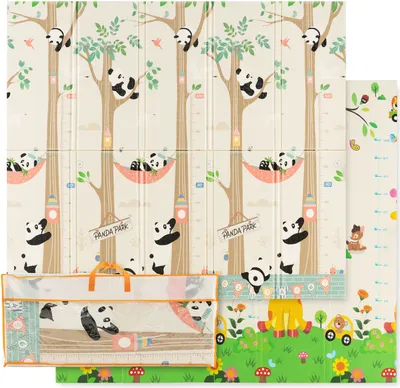 Immagine prodotto di Tappeto per bambini pieghevole COSTWAY, tappetino per bambini double-face, tappetino per gattonare in materiale XPE, 200 x 180 cm (giraffa panda)