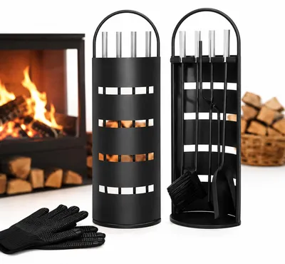 Image de Mucola Couvert de cheminée Noir 6 pcs. Accessoires de cheminée Outils de cheminée Set de nettoyage de cheminée Protection visuelle