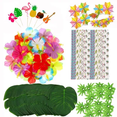 Immagine prodotto di Set per la decorazione di cocktail - 107 pezzi, spiedini riutilizzabili con motivi tropicali