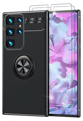 Produktbild von Ring Silikon Hülle für Samsung Galaxy S23 Ultra, 2x Displayschutz Schwarz