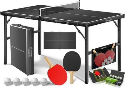 Productafbeelding van Mini Tafeltennistafel - Kleine Tafeltennis Tafel - Buiten Spelen - Inklapbaar Koffer Design - 153 x 76.5 cm - Zwart