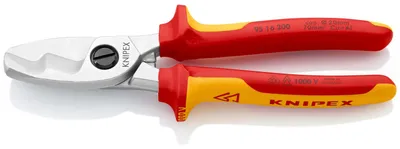 Produktbild von Knipex Kabelschere mit Doppelschneide, isoliert mit Mehrkomponenten-Hüllen, 200mm, 1 Stk.