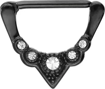 Produktbild von Brustwarzenpiercing, Chirurgenstahl Nippelpiercing Clicker 5 KRISTALLE Schwarz Stablänge: 14mm