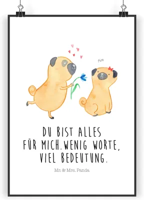 Produktbild von Mr. & Mrs. Panda Bild Mops Verliebt DIN A3 - Weiß - Geschenk, Pure Liebe, Hund, drucke, kunstdruck poster, Wandbild, Sprüche, Plakat, Partner, wanddeko, Knuffig