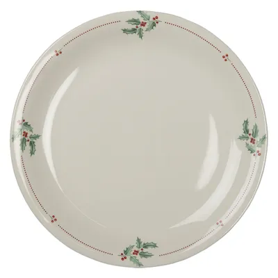 Zdjęcie produktu dla Clayre & Eef Talerz obiadowy Ø 28 cm Beżowo-zielony Ceramiczny okrągły Holly Leaves