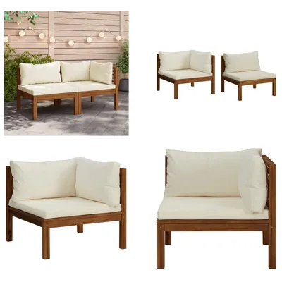 Immagine prodotto di vidaXL Set di divani 2 pezzi con cuscini bianchi crema in legno massiccio di acacia - Set di divani - Set di divani - Divani in legno - Divani in legno