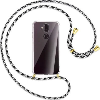 Produktbild von Handykette Backcover-Schutzhülle mit Band (Metall goldfarben) für Nokia 8.1 - schwarz/grau/weiß