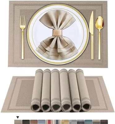 Produktbild von Platzsets Abwaschbar 6er Set Vinyl Tischsets für Esstisch Küchen Platzset Dauerhaft PlatzdeckenTischzubehör -6er Set, 01 Beige