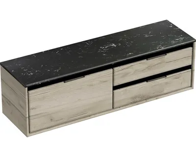 Produktbild von Sanox Waschtischunterschrank Loft BxHxT 161 x 47 x 46 cm Frontfarbe craft oak mit Waschtischplatte Kunststein schwarz 2